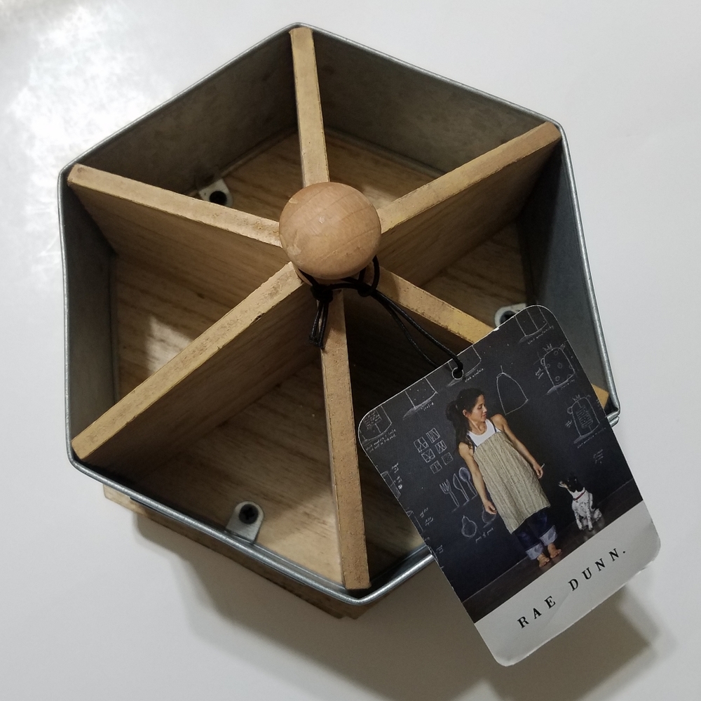 Rae Dunn Wood & Metal 6-Section Desk Organizer NWT - Picture 3 of 4